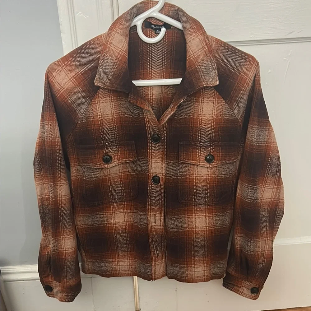 Flannel Crop Shirt-Jacket in Plaid - Picture 2 of 10